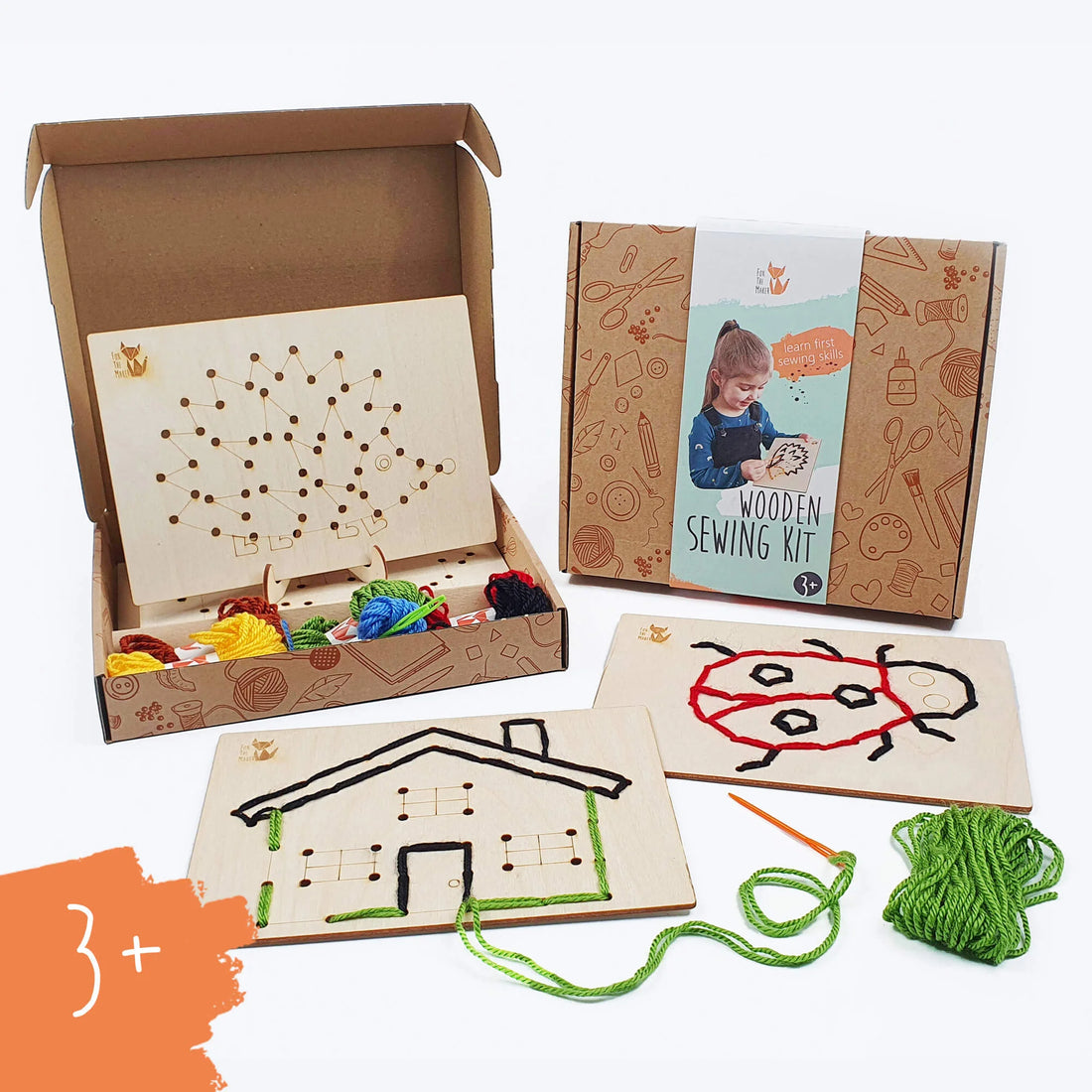 Wooden Sewing Kit with a Plastic Needle